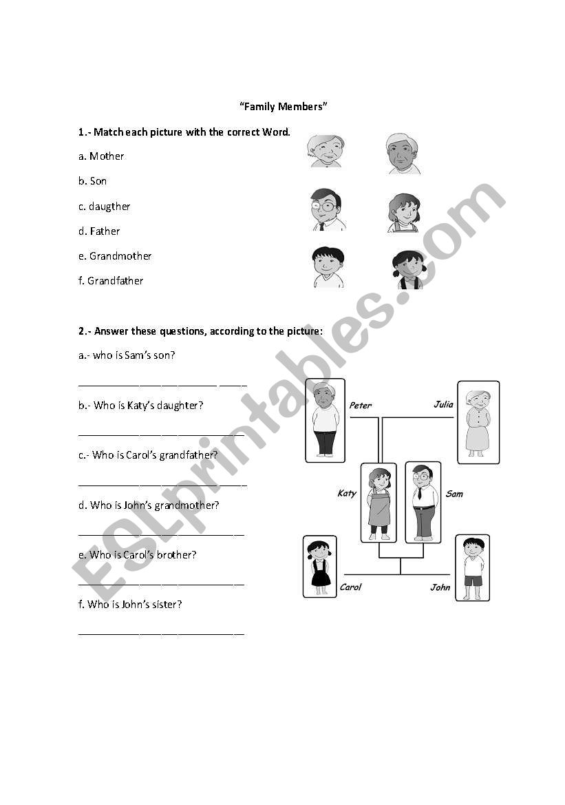 Family members worksheet