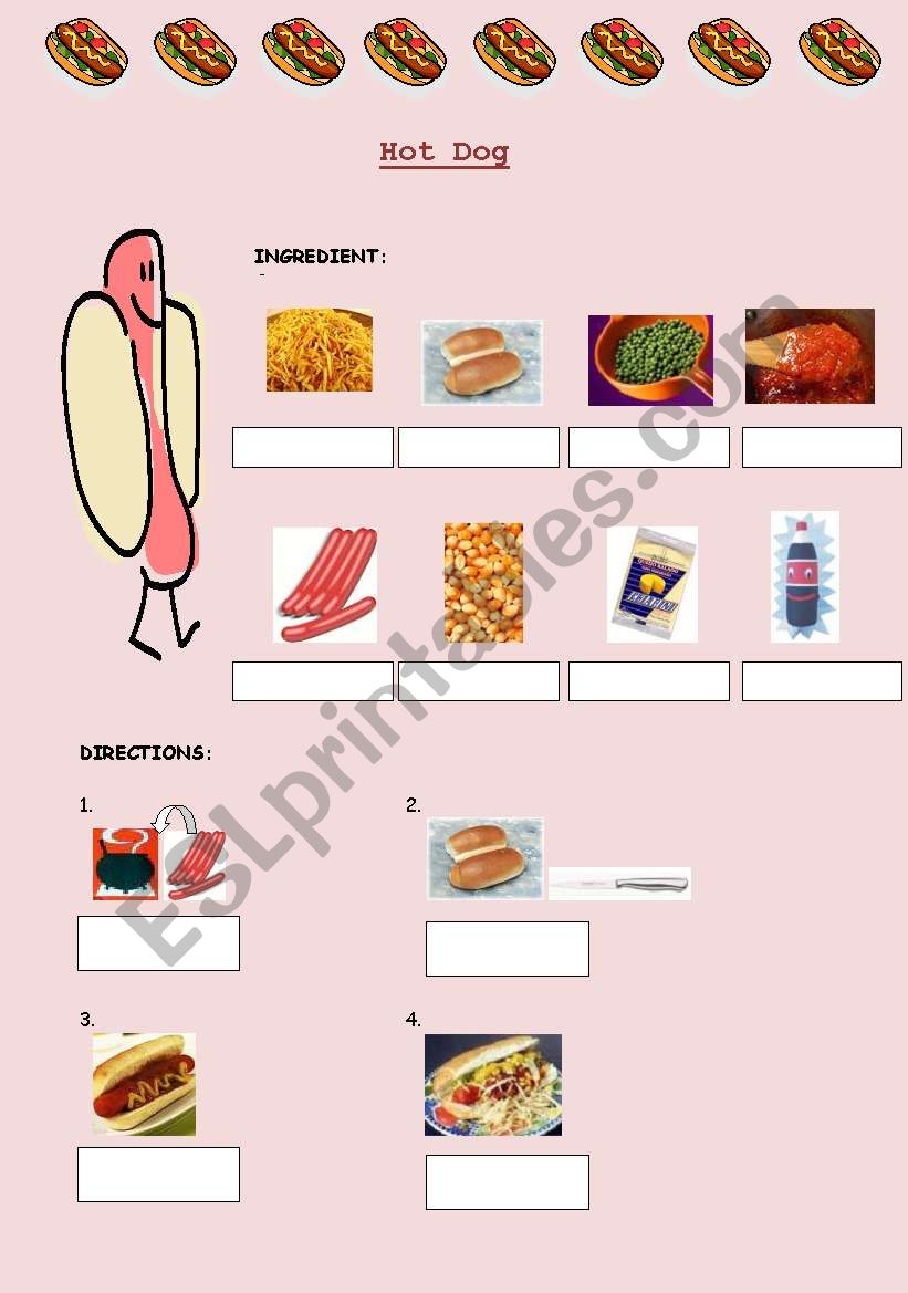 Hot dog recipe cooking class worksheet