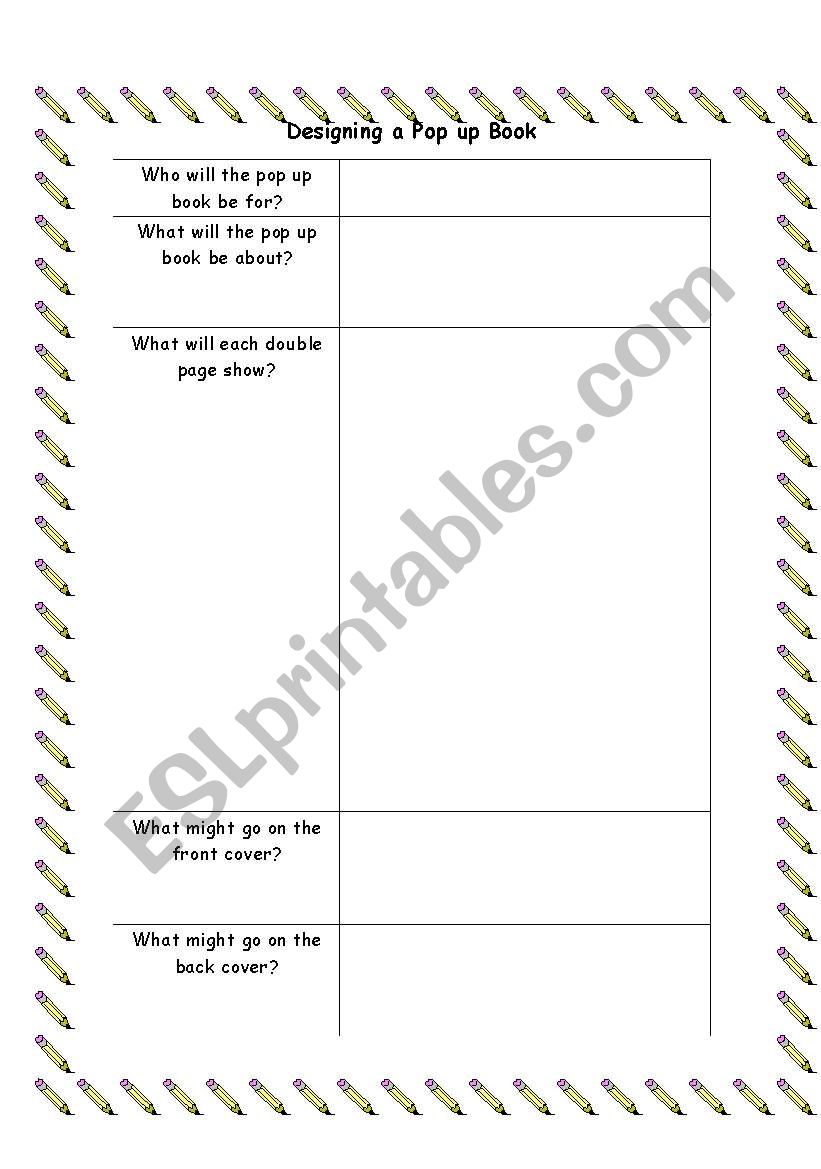 Pop up books investigation worksheet