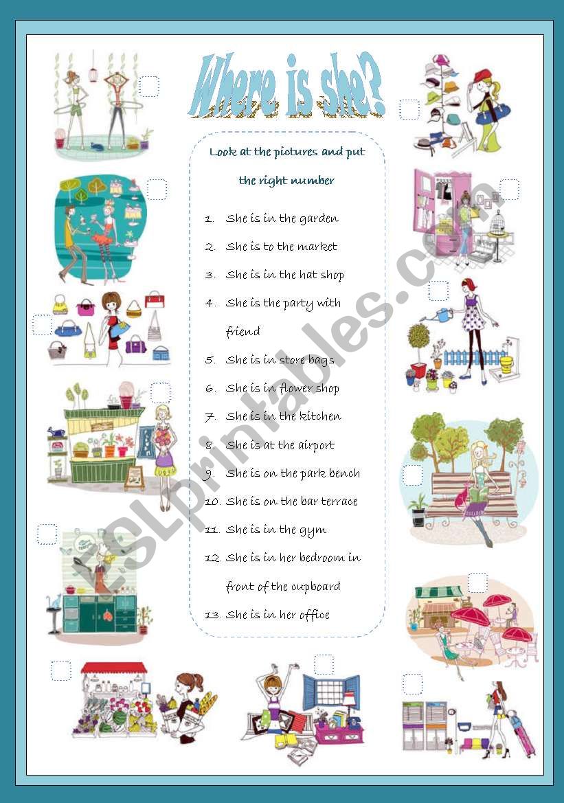 Where is she? worksheet