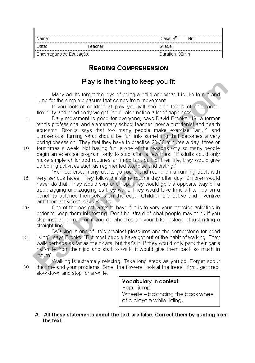 8th grade test worksheet