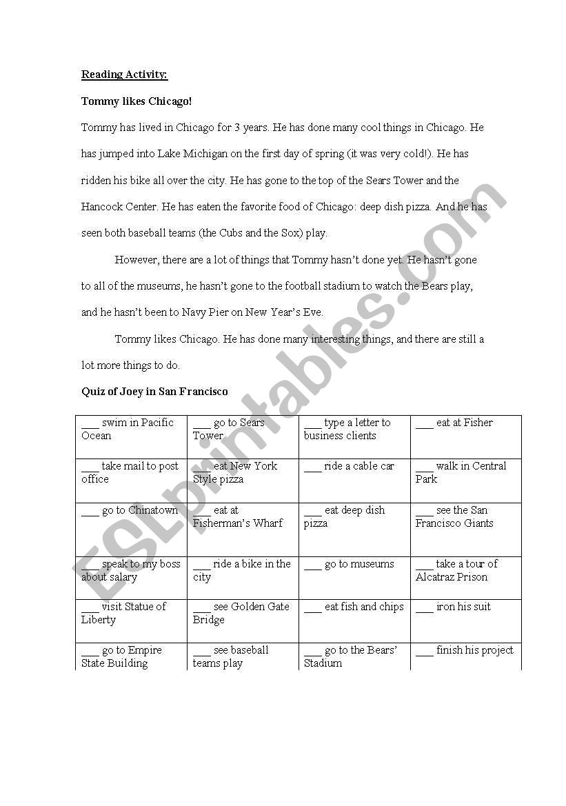 Present Perfect worksheet