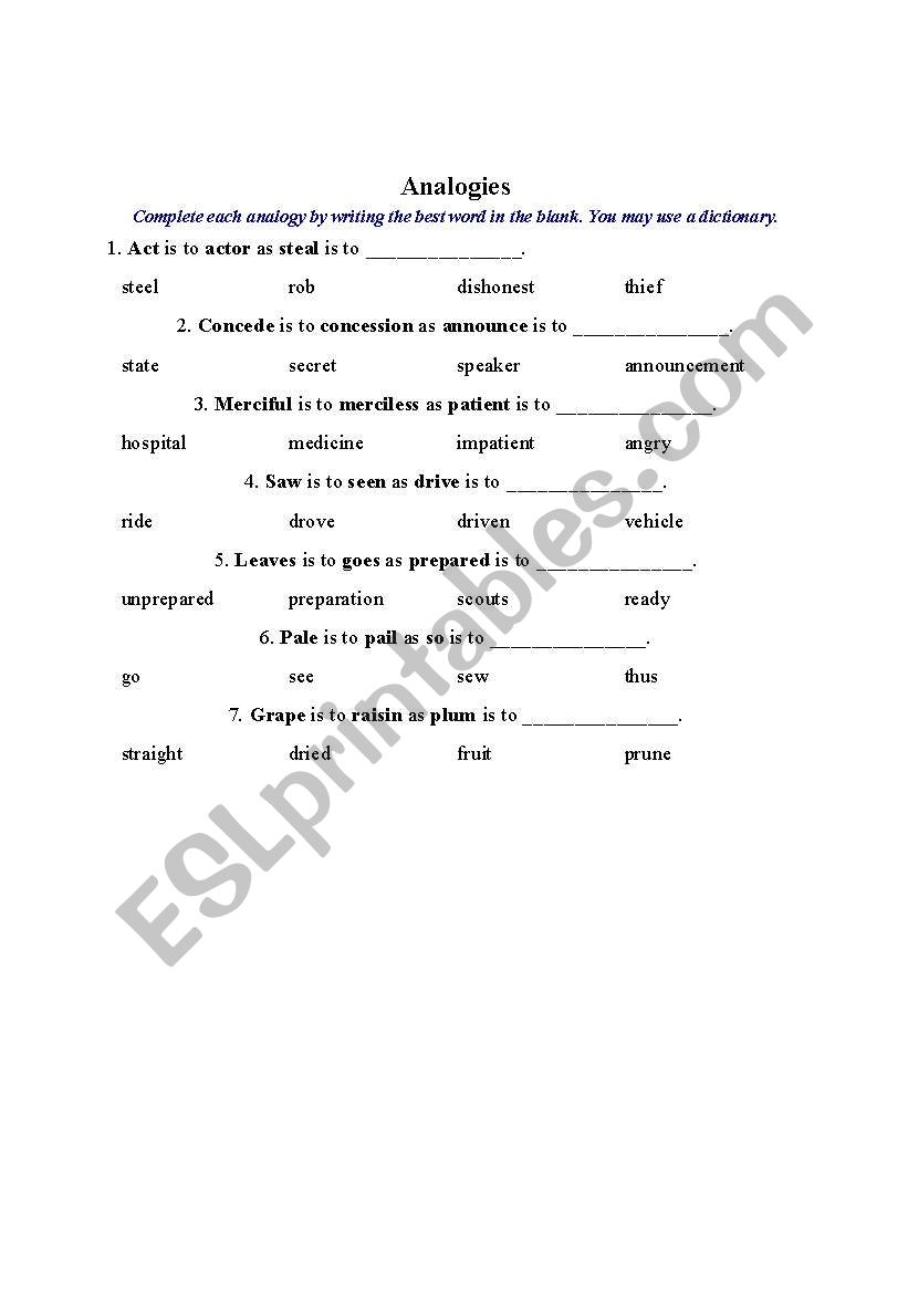 printable_worksheet(analogie) worksheet