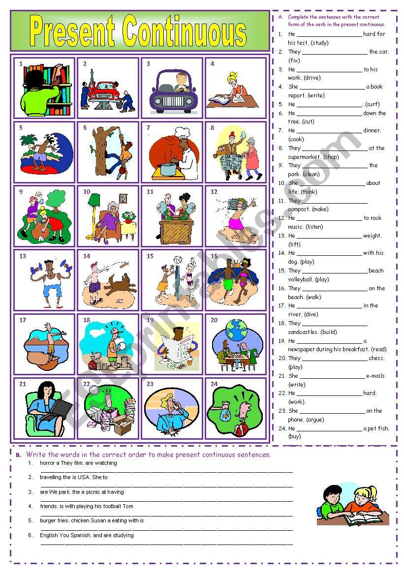 Present Continuous + Answer Key