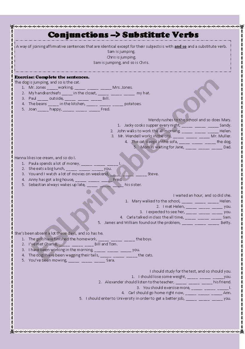 Conjunctions->substitutte verbs