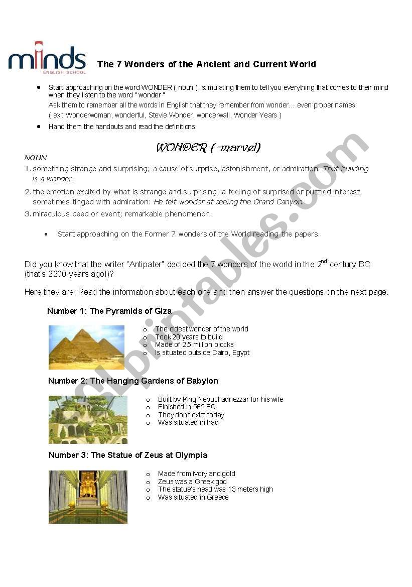 The 7 wonders worksheet