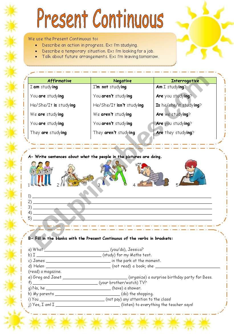 PRESENT CONTINUOUS exercises worksheet