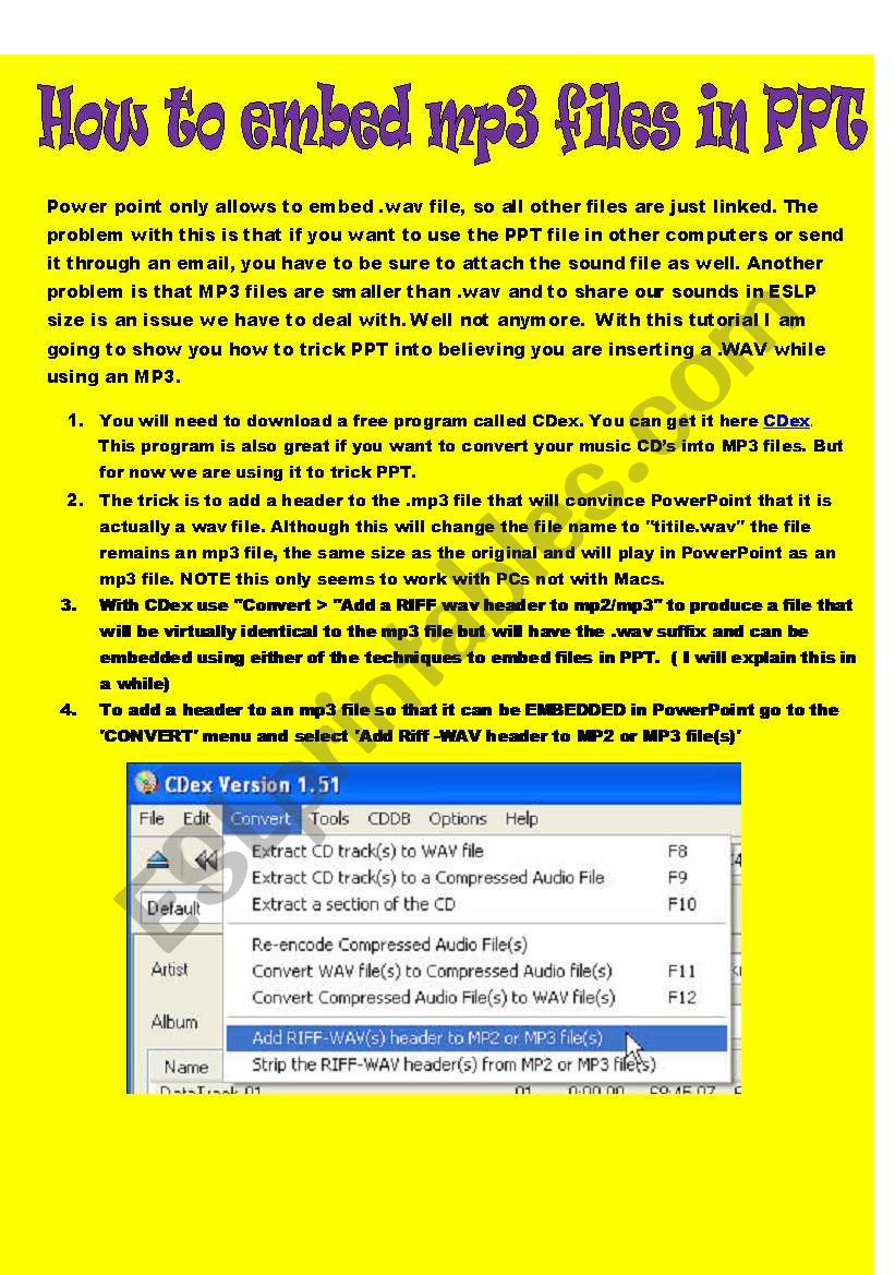 How to embed an MP3 to PPT worksheet
