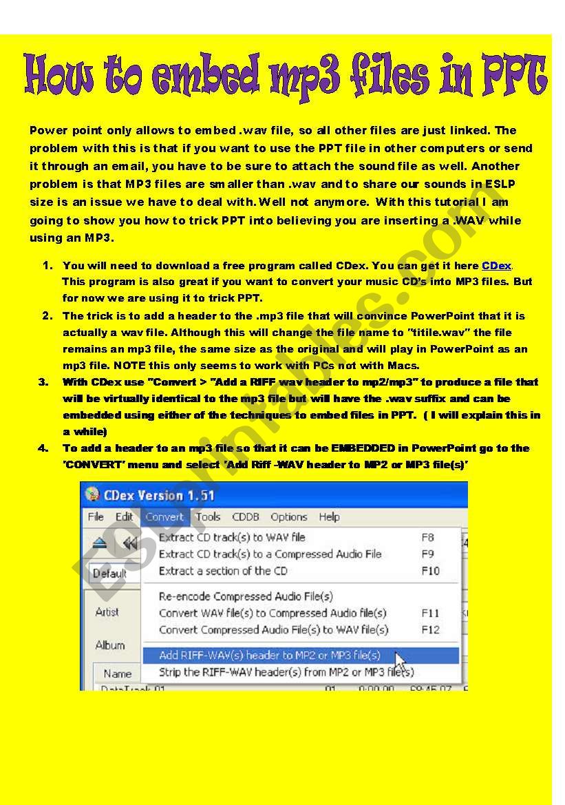 How to embed an MP3 to PPT worksheet