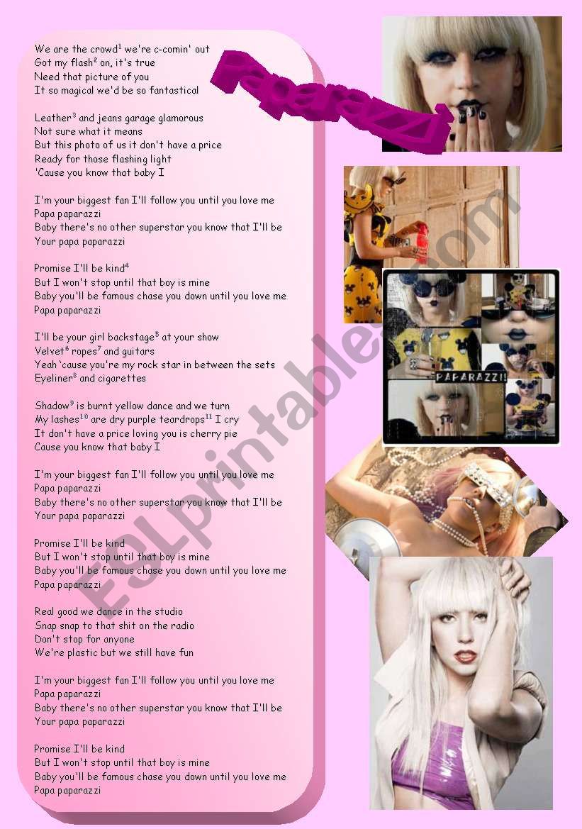Lady GaGa - Paparazzi  worksheet