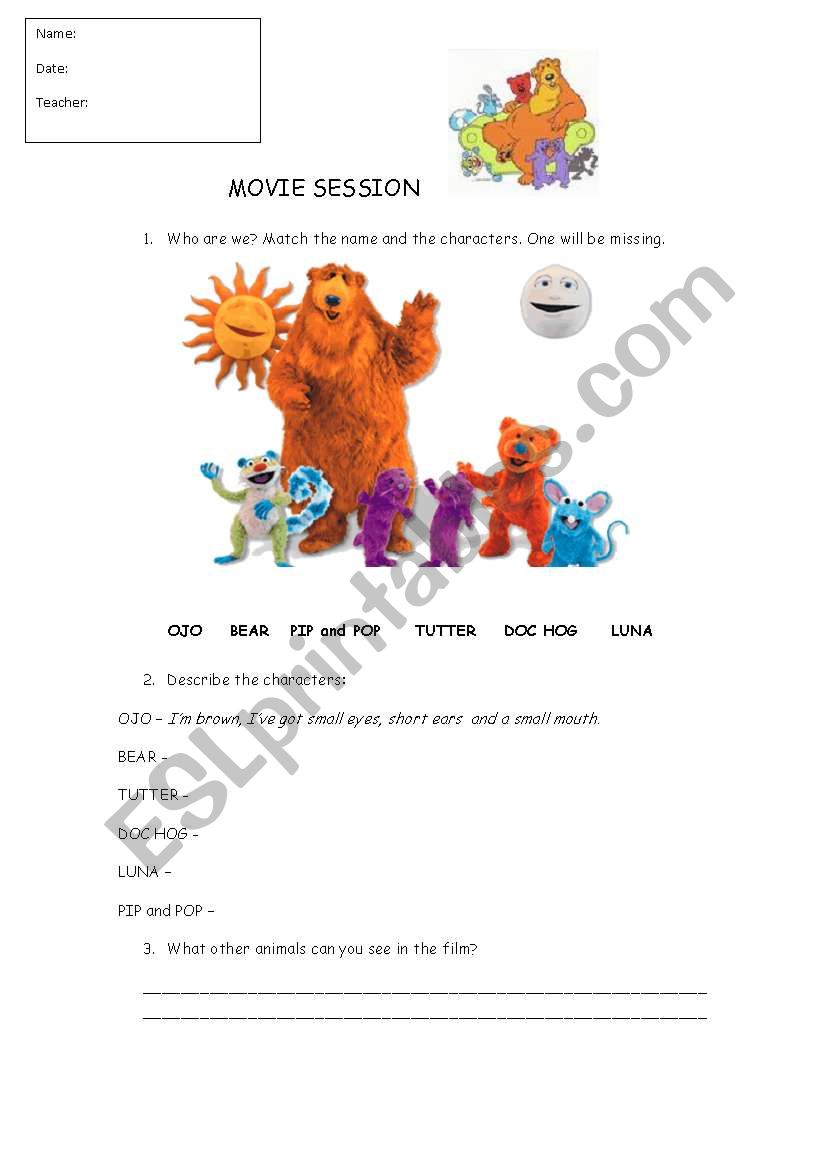 BEAR IN THE BIG BLUE HOUSE worksheet