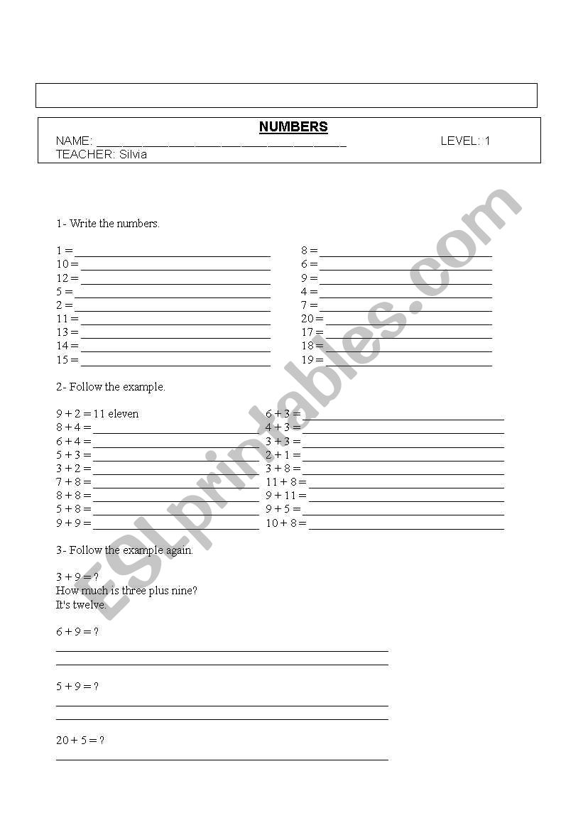 Activity of numbers worksheet