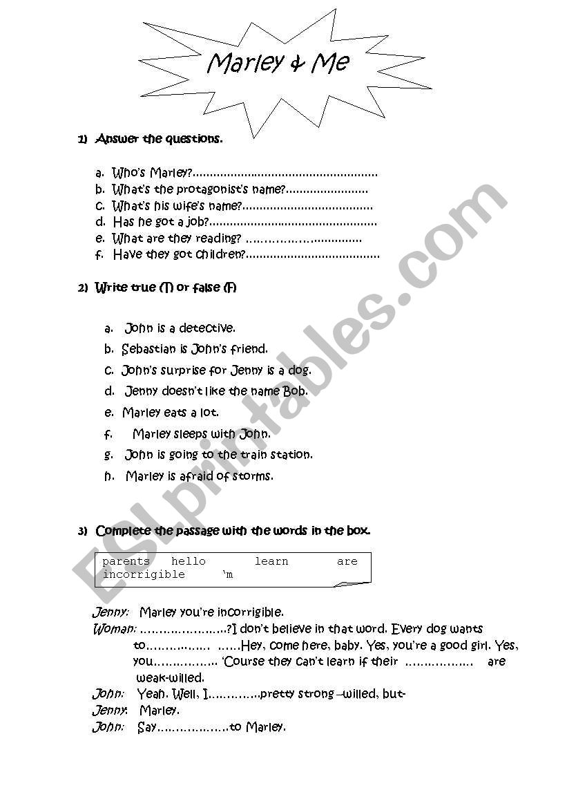 marley and me video session worksheet