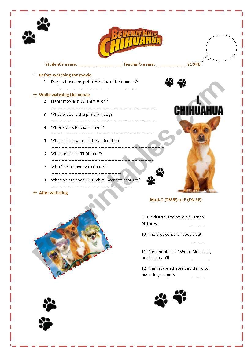 MOVIE:Beverly Hills chihuahua worksheet