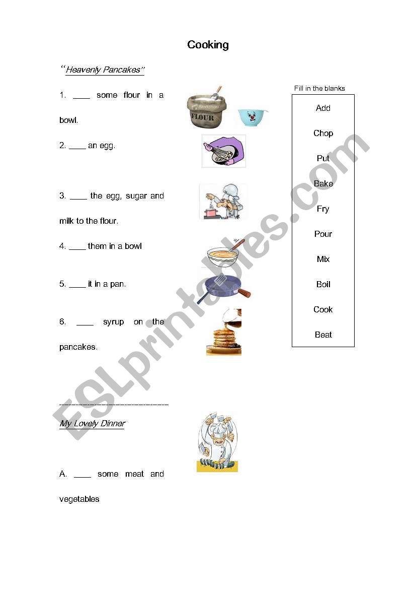 Cooking Procedures worksheet