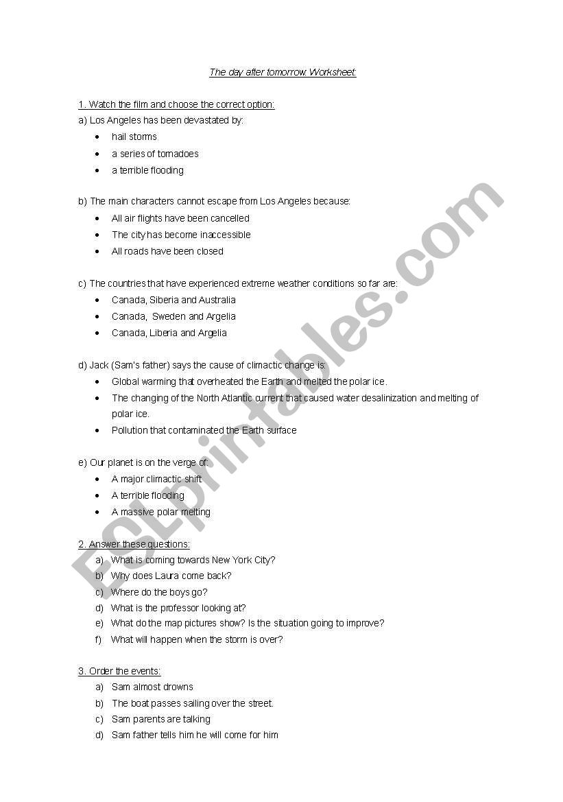 the day after tomorrow film woksheet