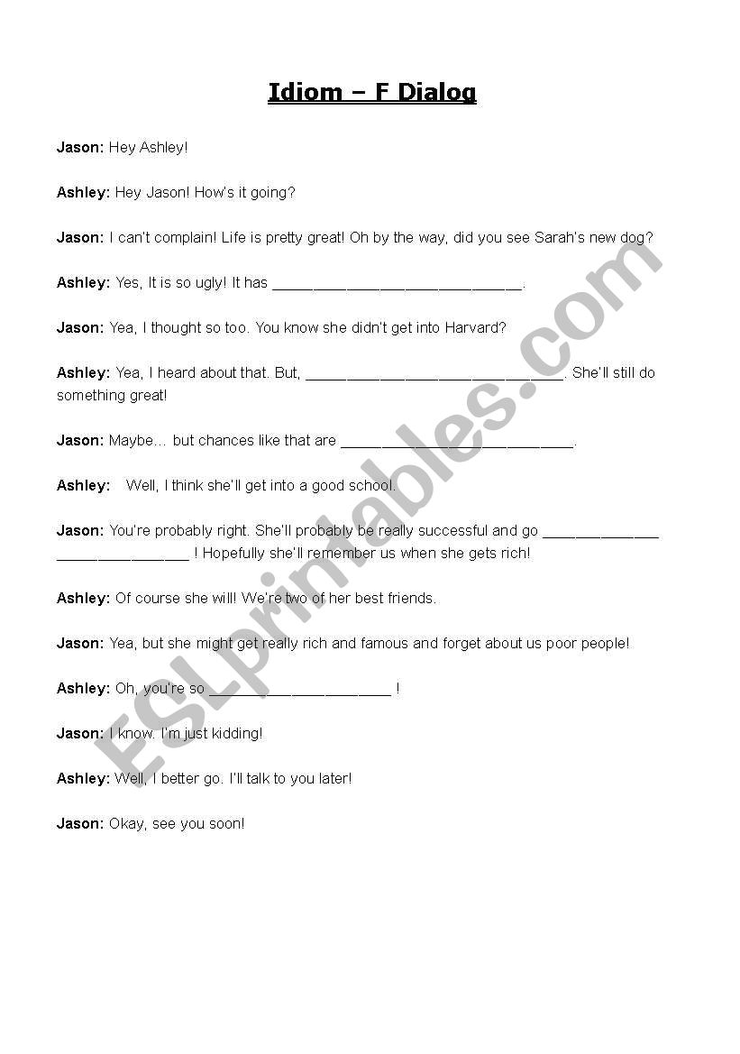 Idiom F Dialog worksheet