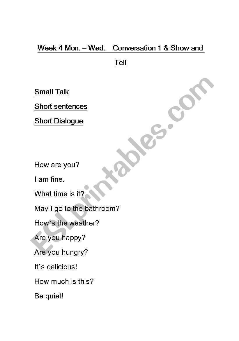 Show & tell worksheet