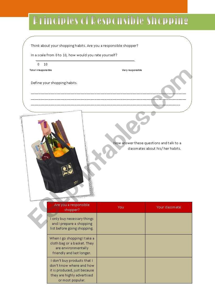 Responsible Shopping worksheet