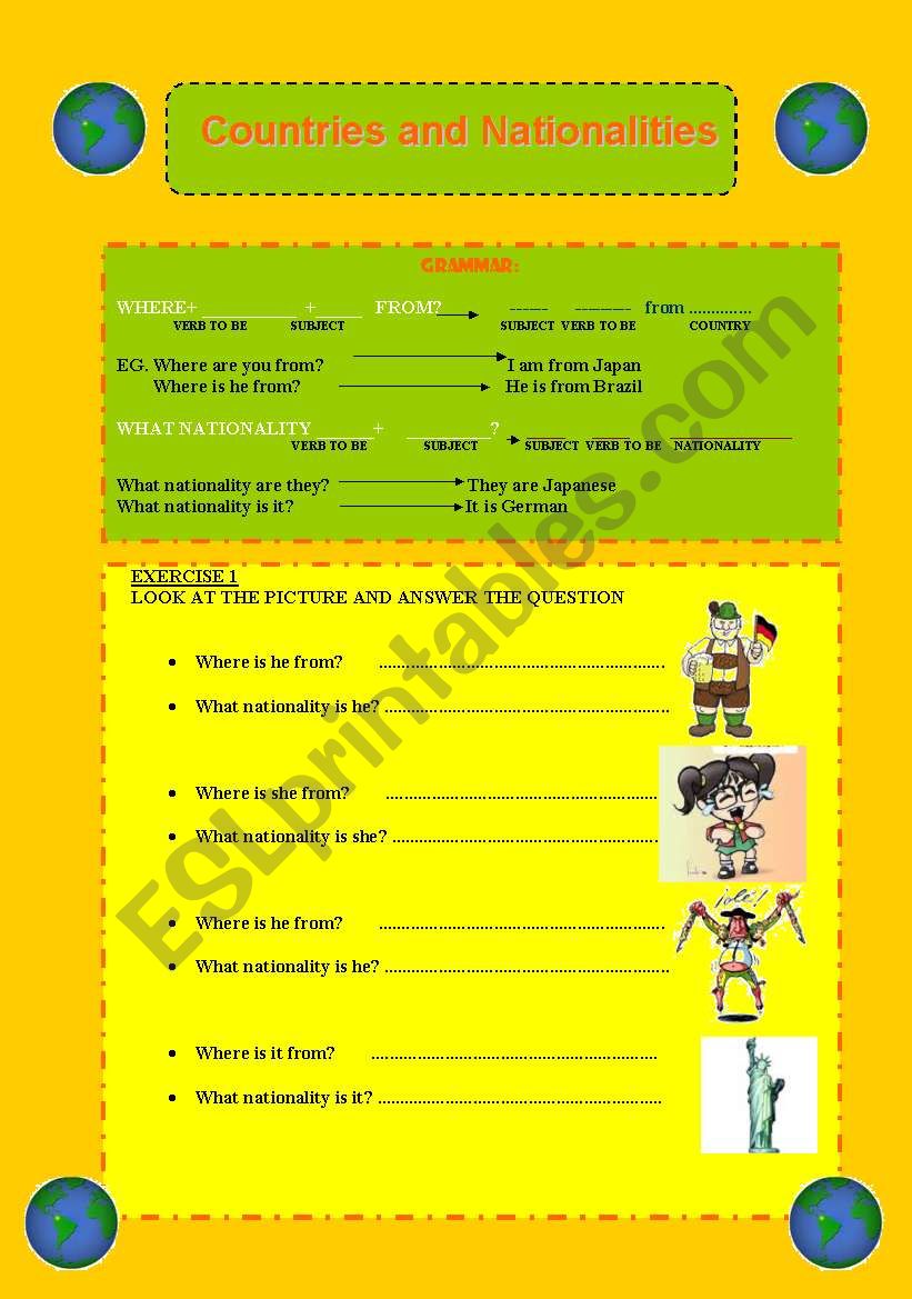 COUNTRIES AND NATIONALITIES 2 worksheet