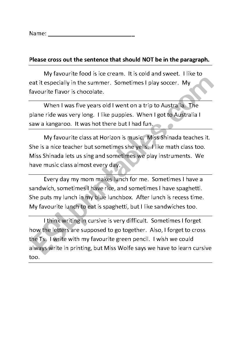 Which sentences dont belong? worksheet