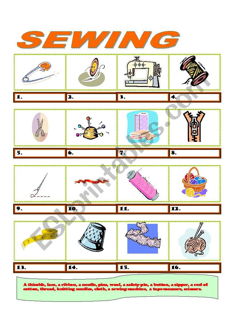 16 Items connected with SEWING ( + answer key )