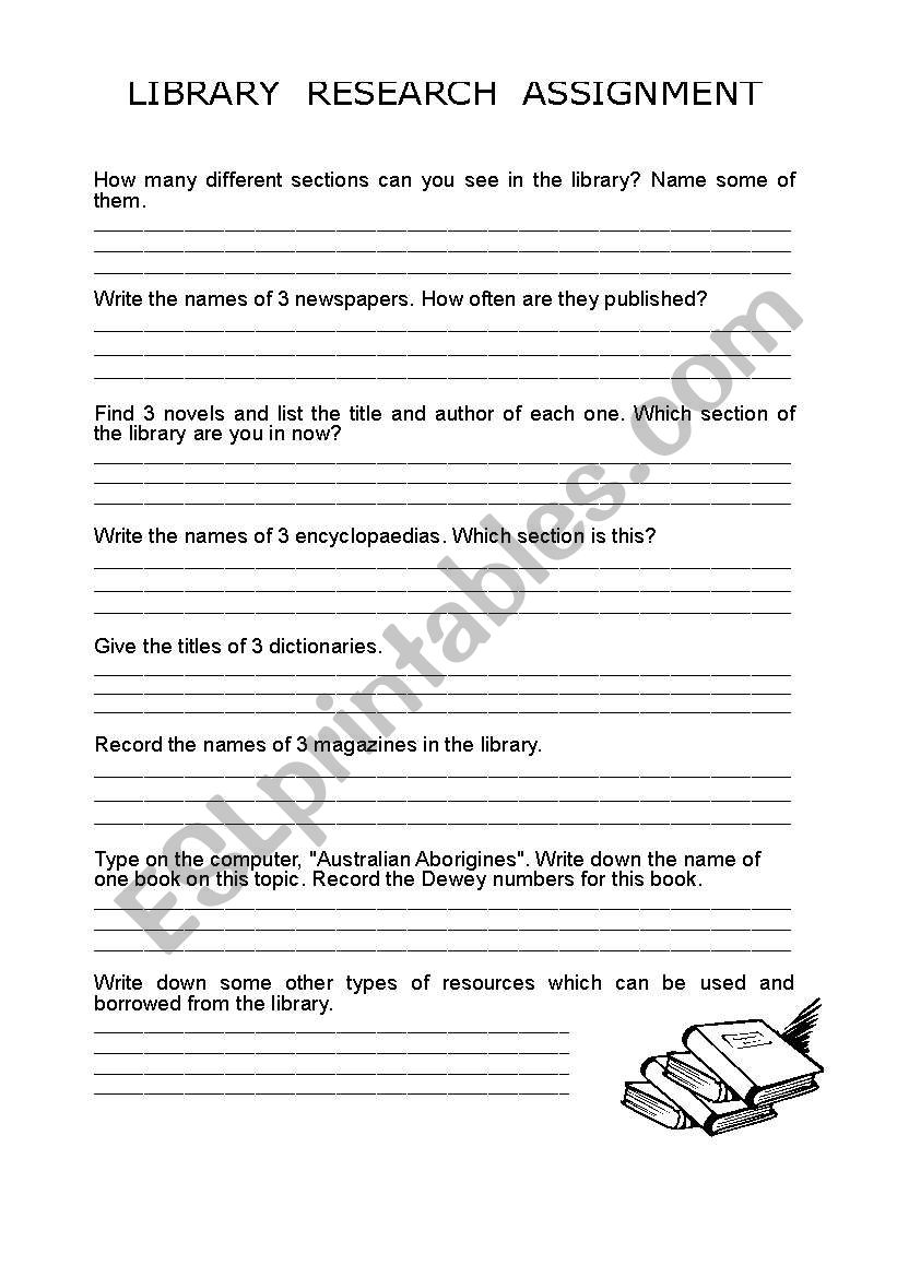 library research assignment worksheet