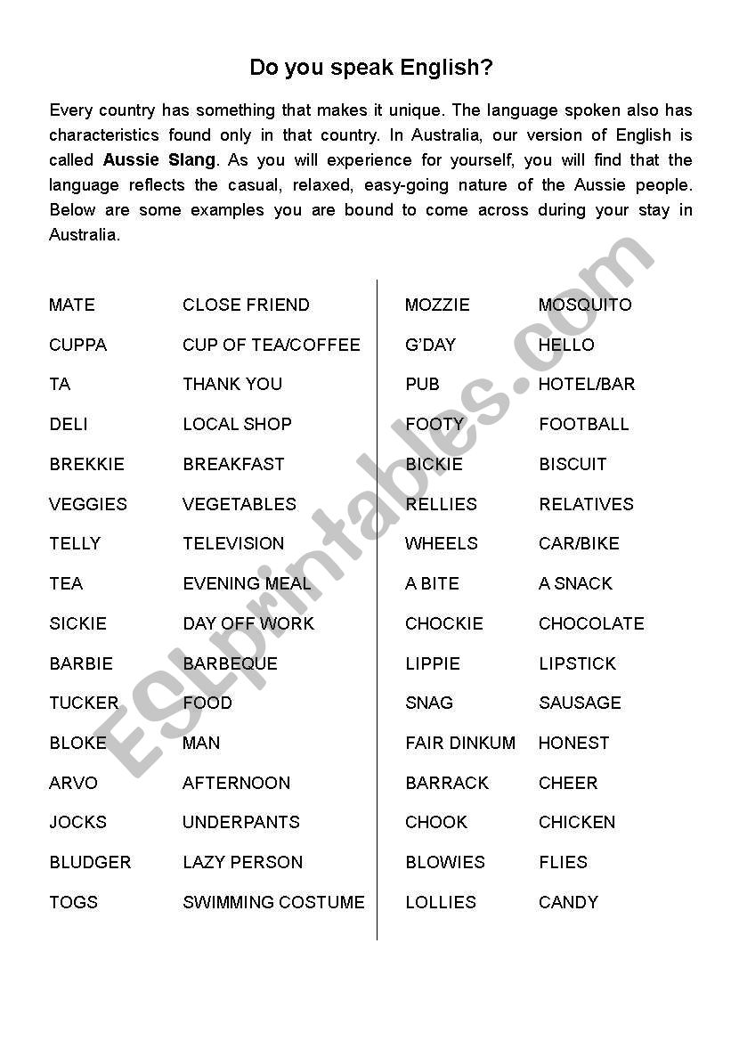 Do you speak English? worksheet