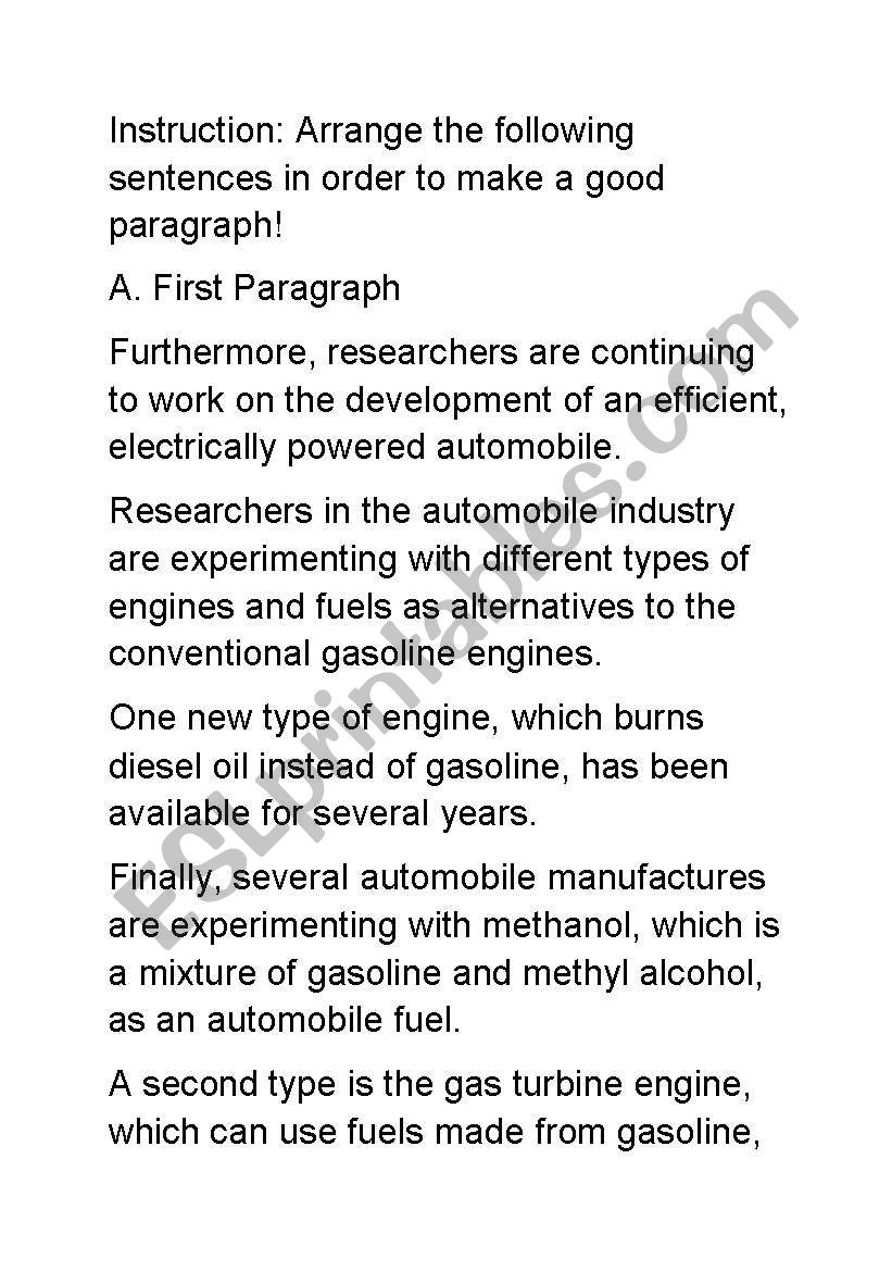 Scrambled paragraph worksheet