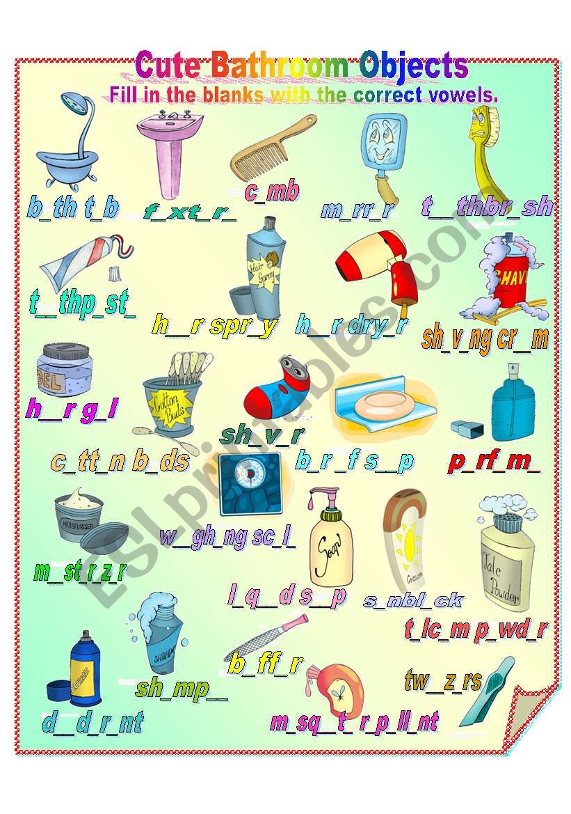 Cute Bathroom Objects ** fully editable with answer key