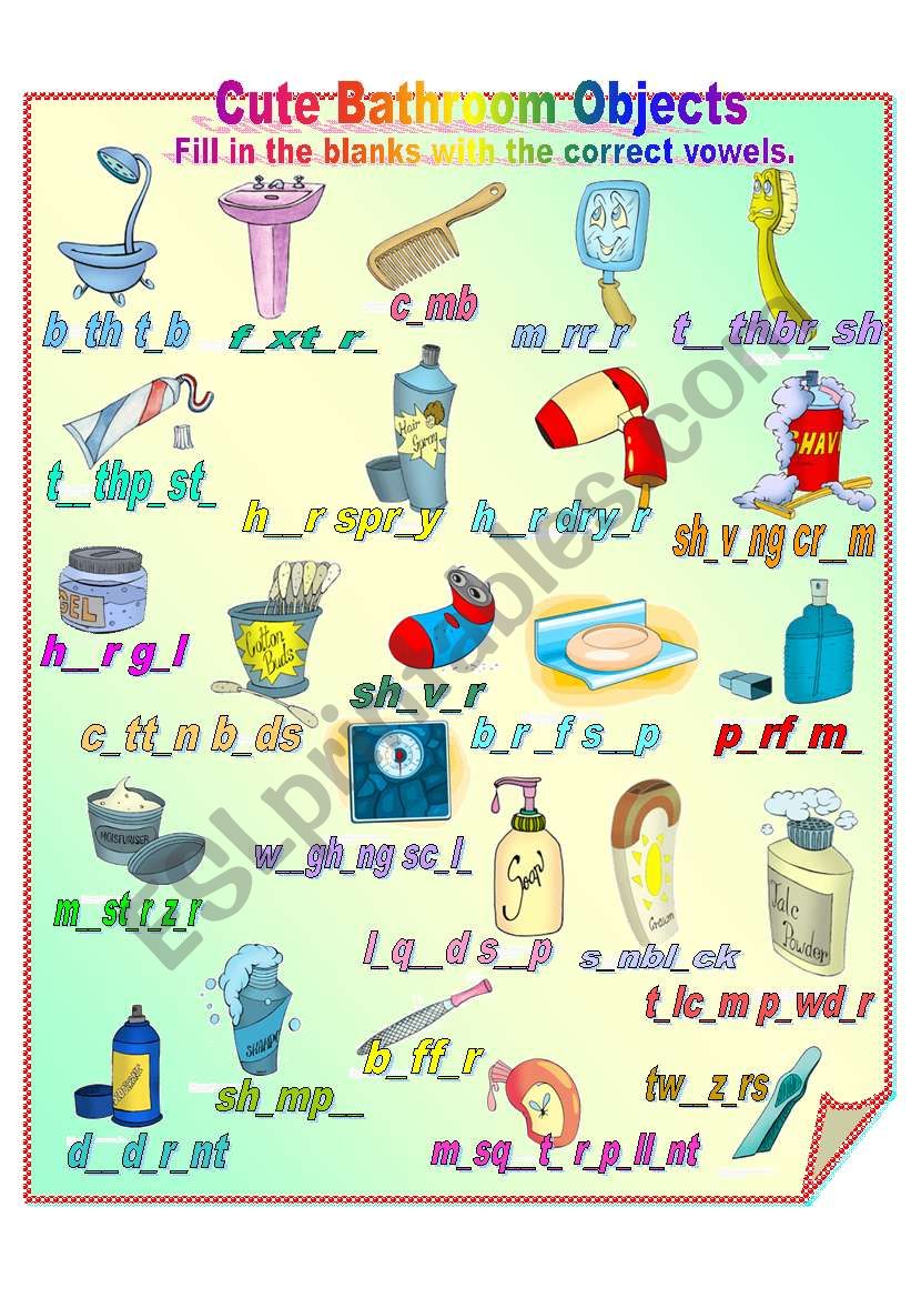 Cute Bathroom Objects ** fully editable with answer key