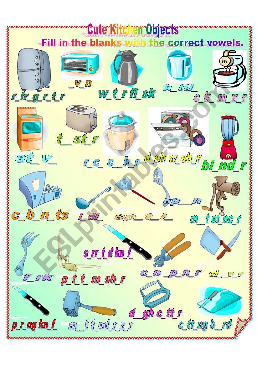 Cute Kitchen Objects 1- **fully editable with answer key