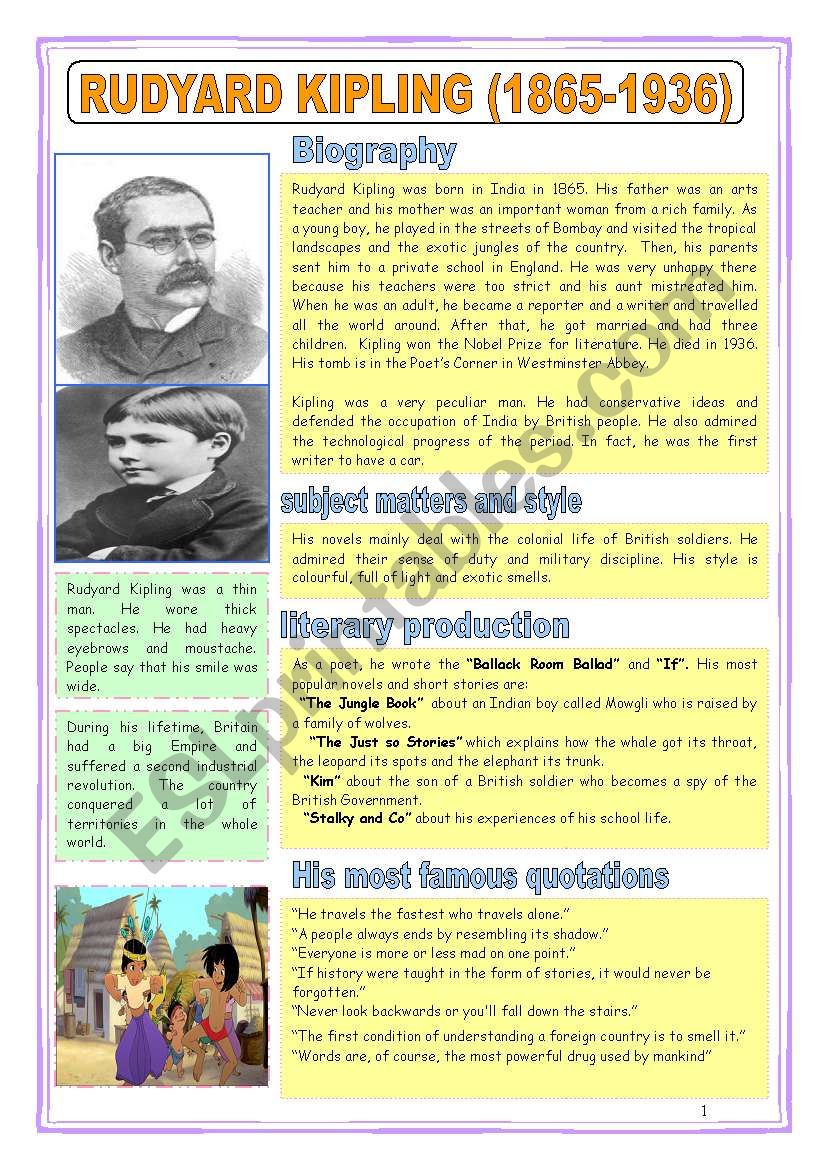 RUDYARD KIPLING worksheet