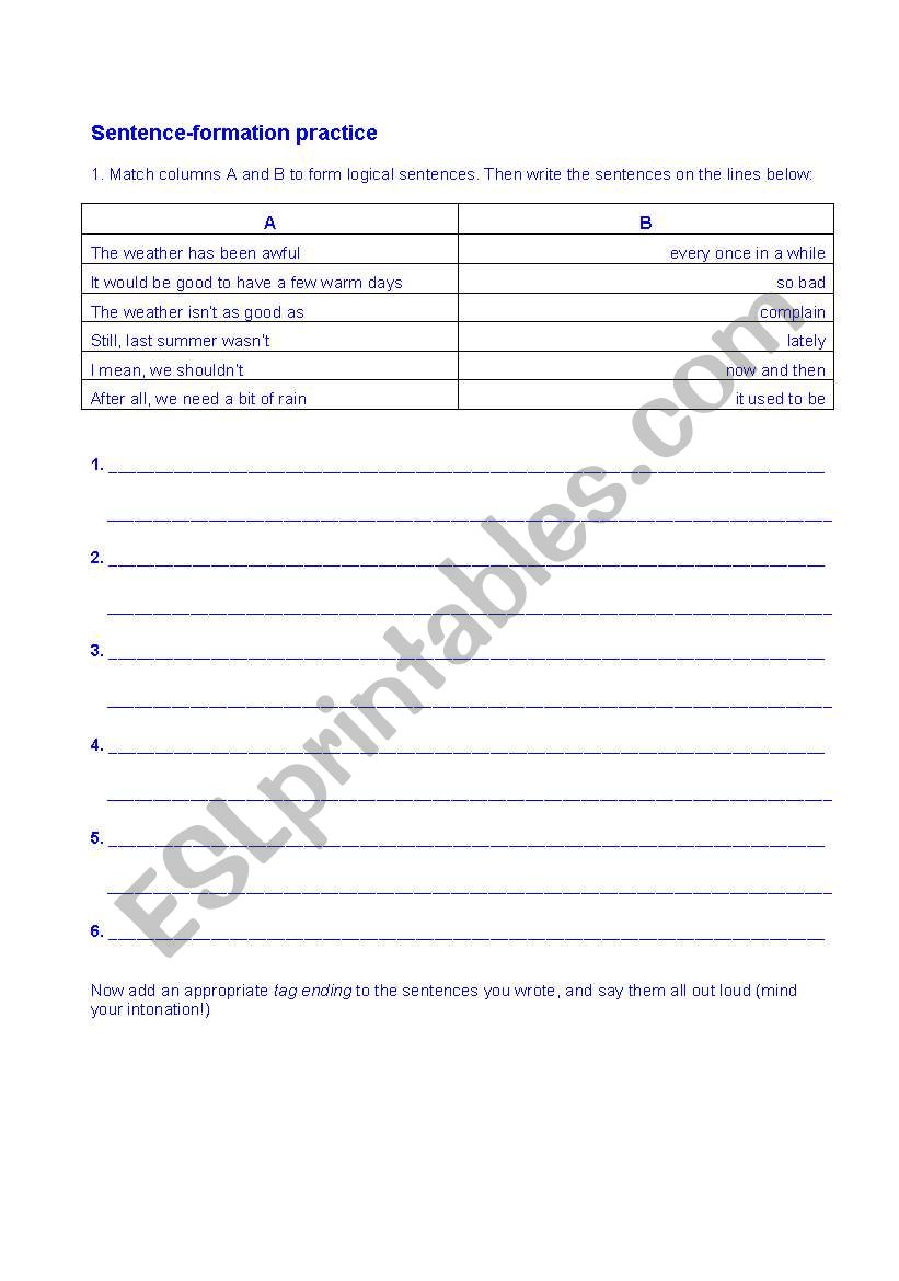 Sentence formation and tag questions