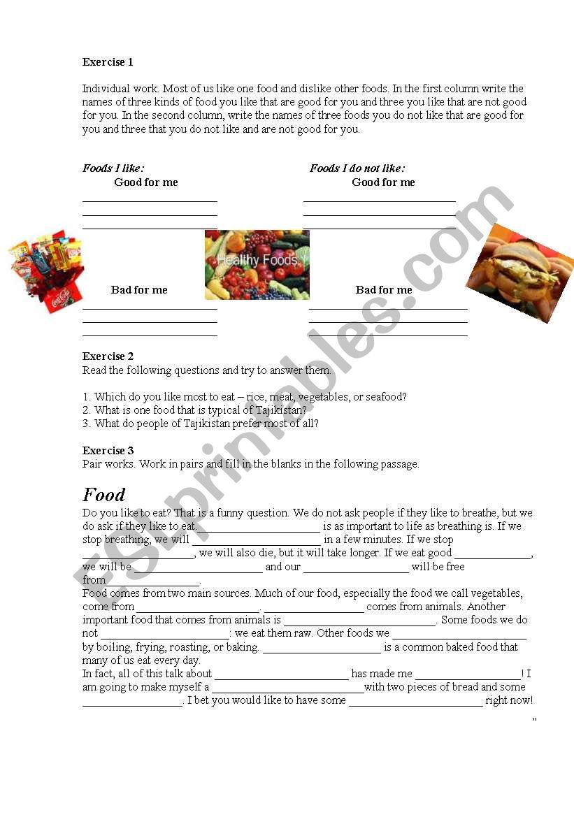 Food worksheet