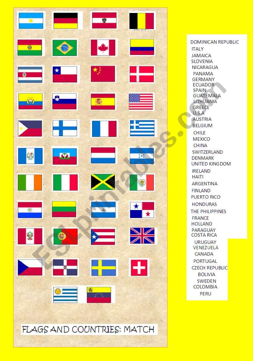 flags and countries worksheet