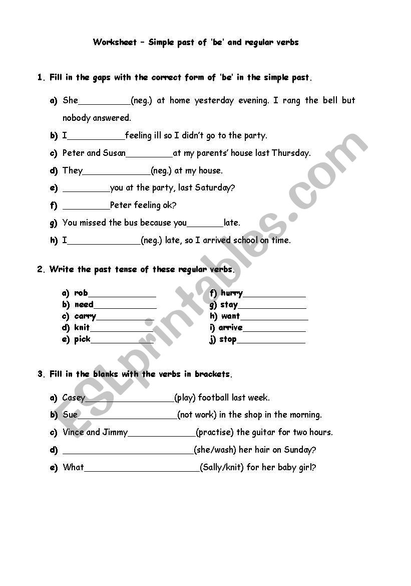 worksheet on the simple past worksheet