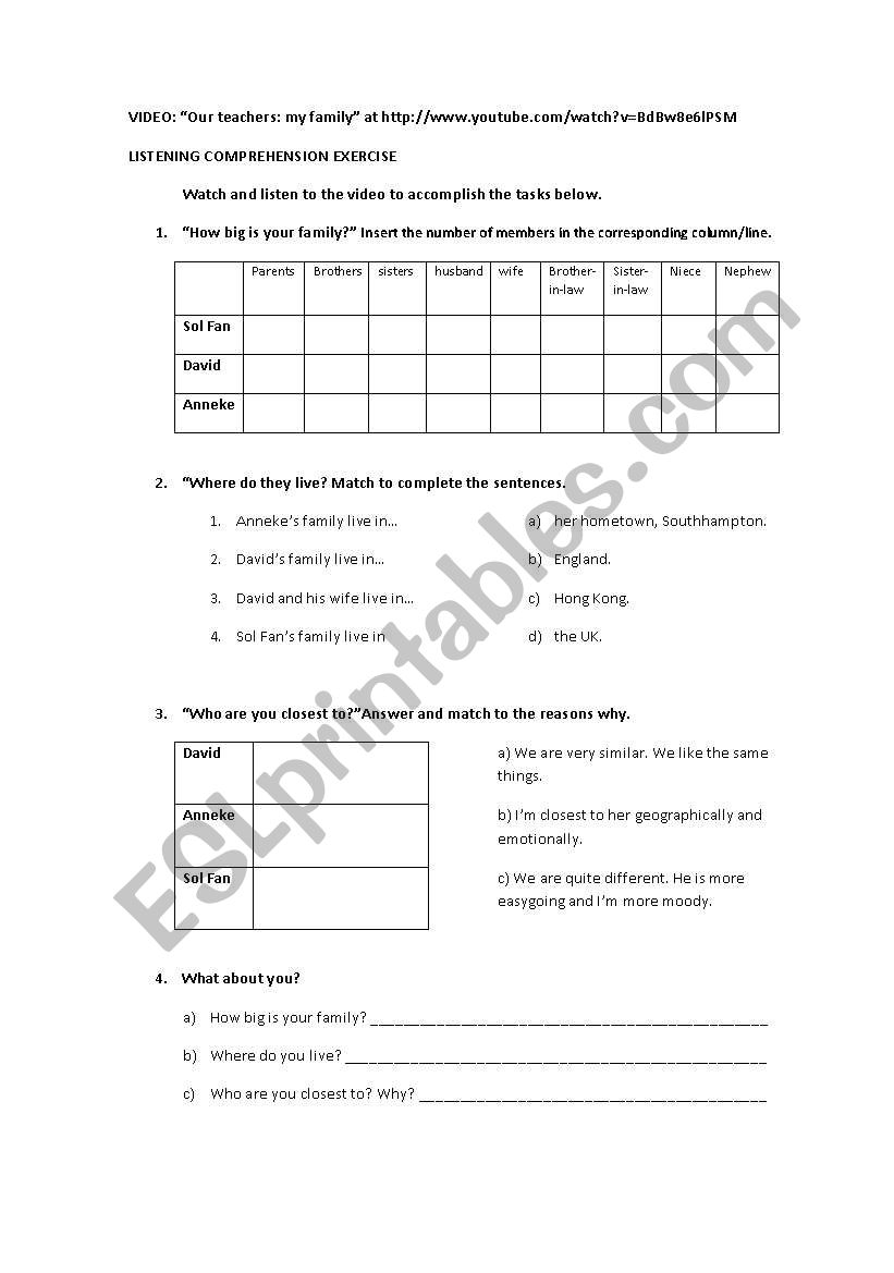 Family - Listening comprehension