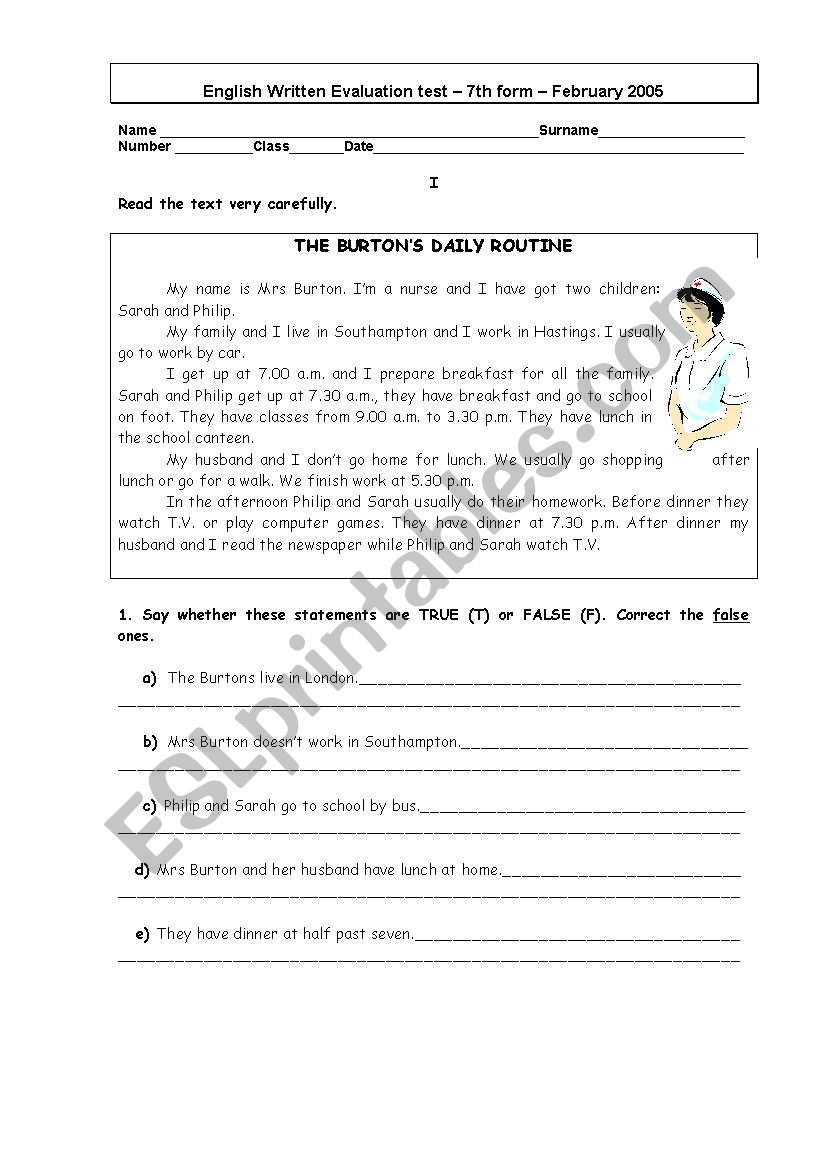 English test worksheet