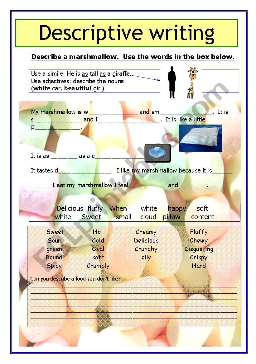 Descriptive writing (describe a marshmallow)