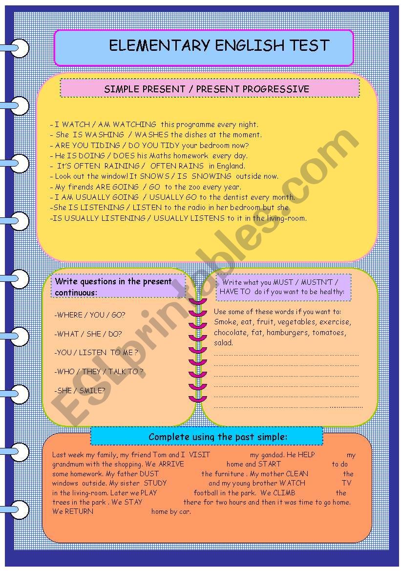 ELEMENTARY ENGLISH TEST worksheet