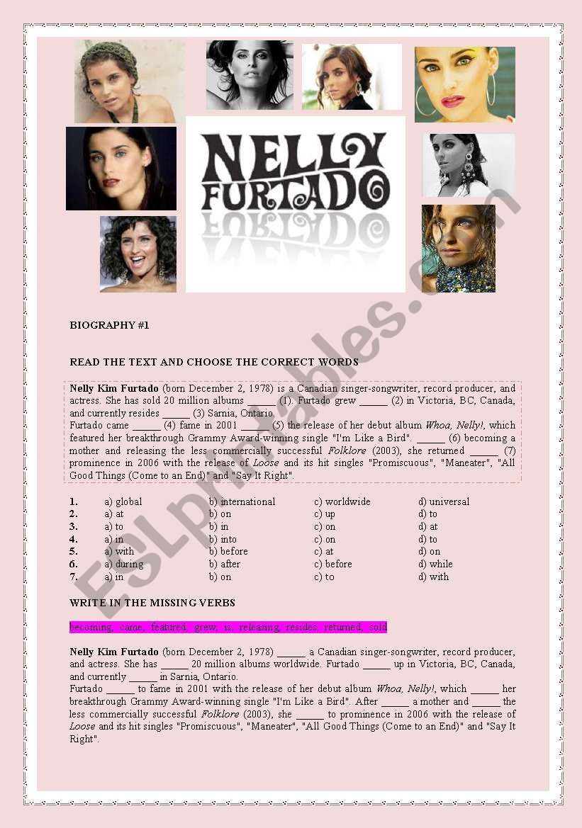Nelly Furtado Biography (12 exercises)
