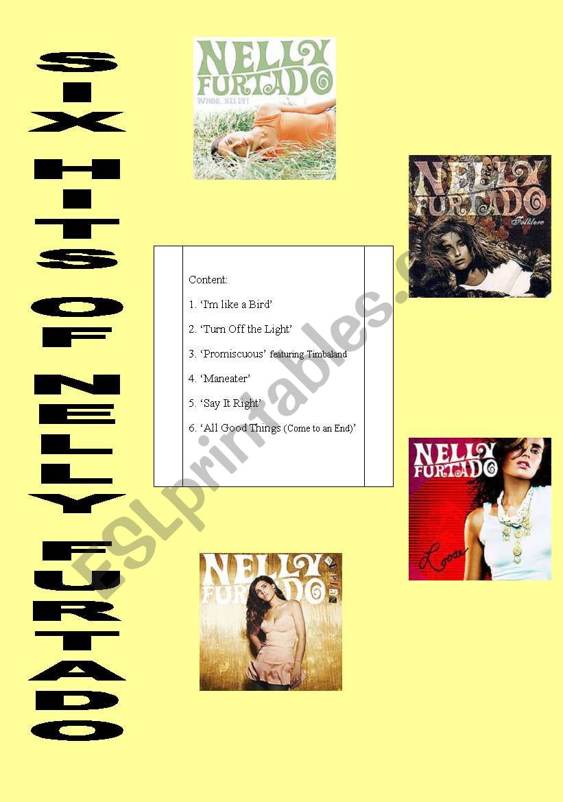 6 hits of Nelly Furtado (fully editable, answer key included)