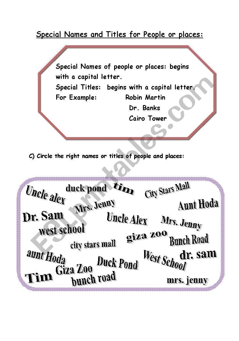 Special names and titles for people or places