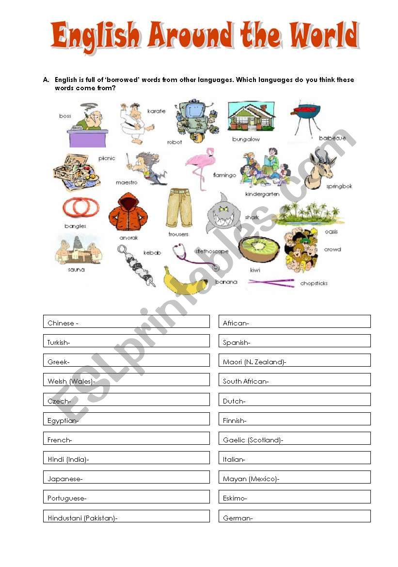 English around the World worksheet