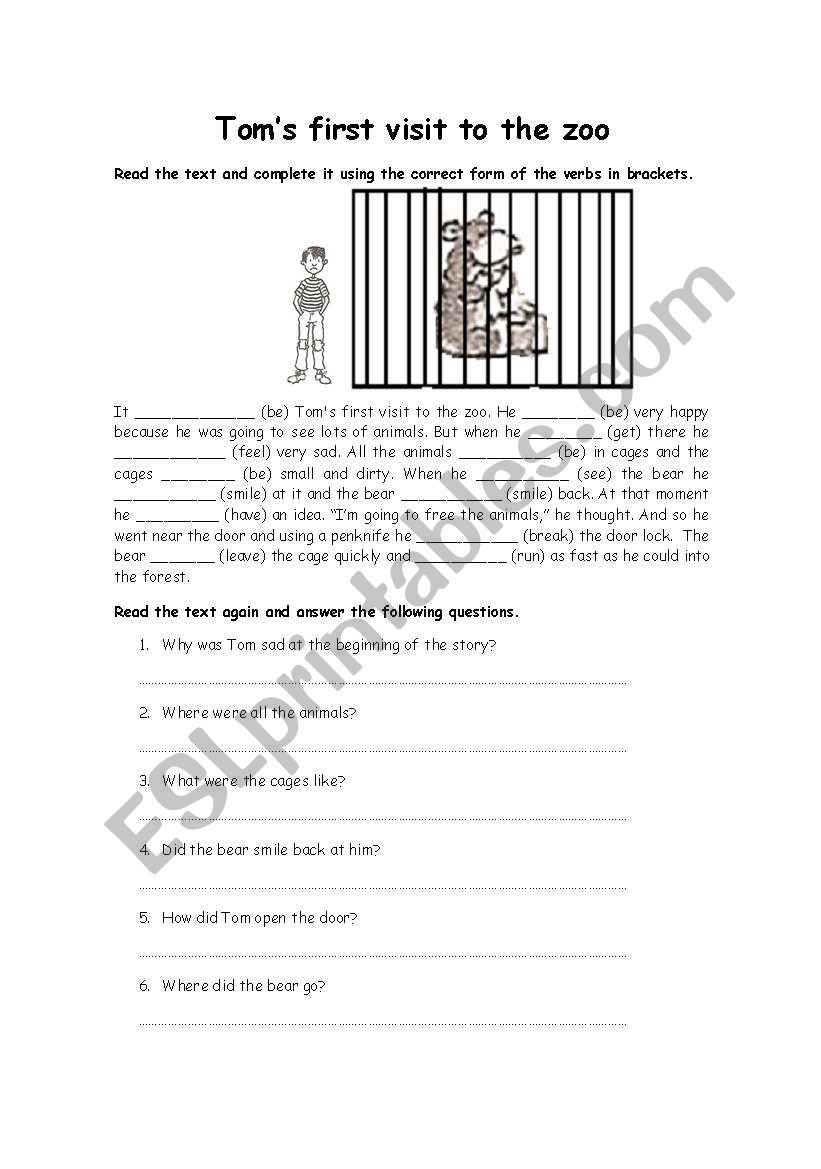 Toms first visit to the zoo worksheet