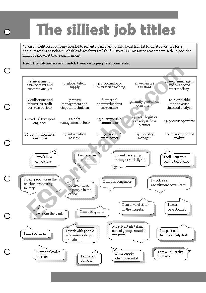 The silliest job titles worksheet