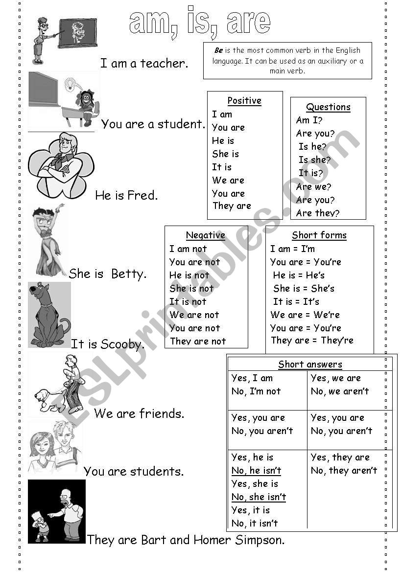 The verb be: am, is, are - ESL worksheet by FATIMA SEREJO