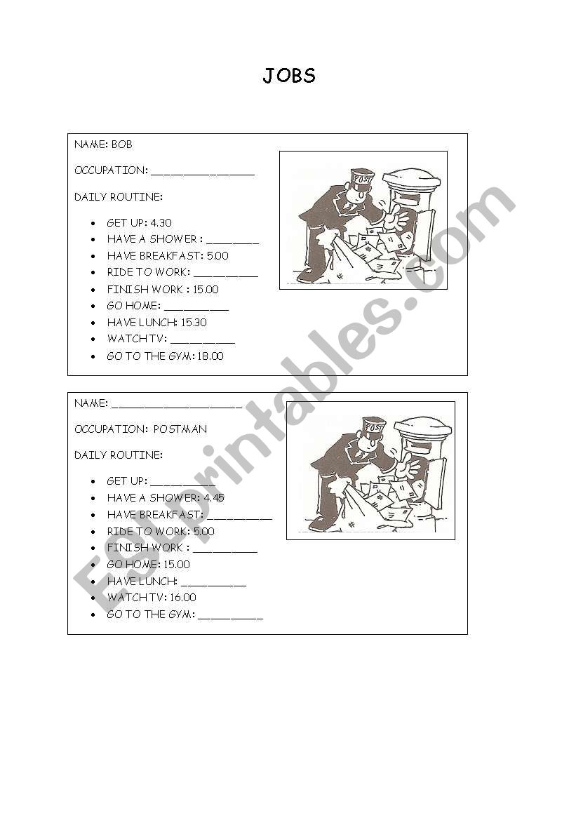 Jobs pairwork. Set 1 worksheet