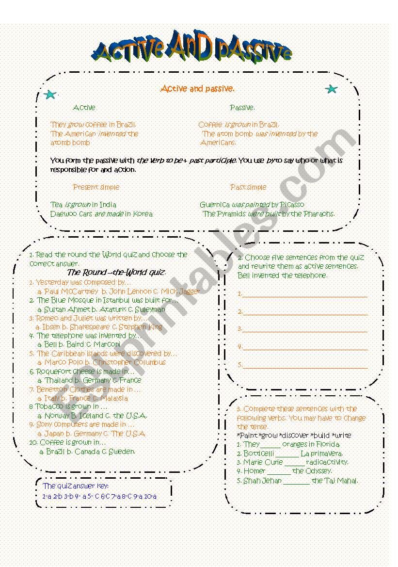 Active and passive  worksheet